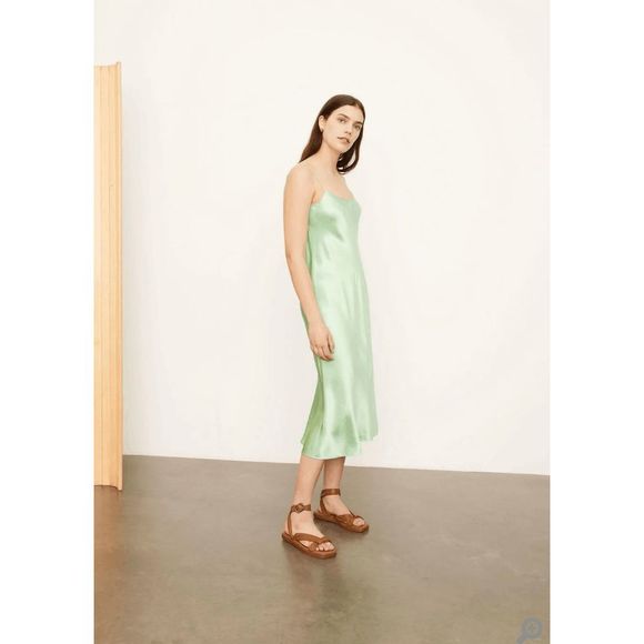 NWT Vince Satin Midi Slip Dress with Spaghetti Straps in Lime Green Size Small - Picture 4 of 6